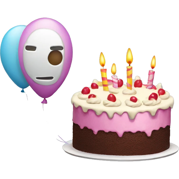 funny birthday bot with cake and a balloon emoji