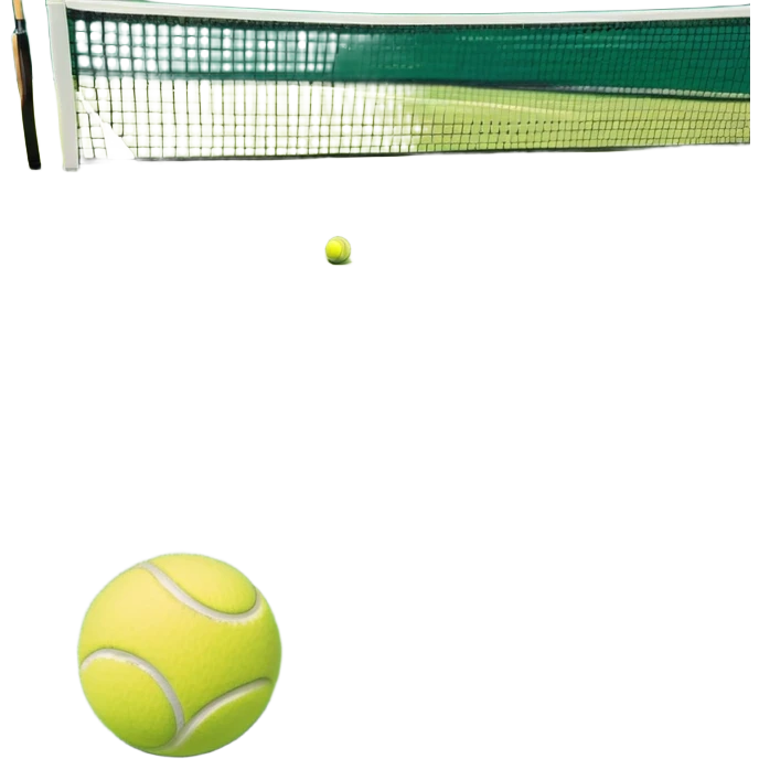 grass court, with the lines of the court clearl with visible in the background. A tennis racket and ball/ The scene captures the essence of the sport, highlighting the equipment and the vibrant, open atmosphere of a tennis match emoji