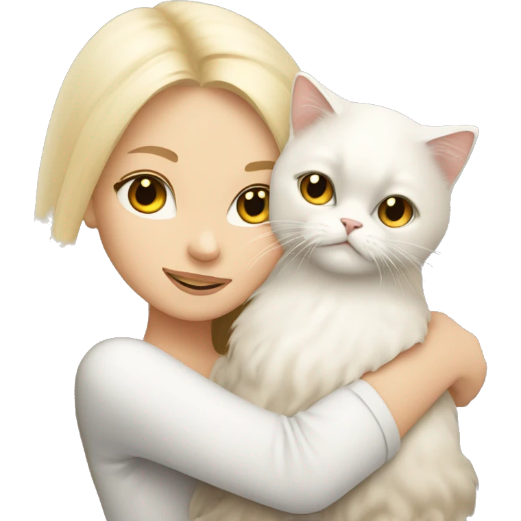 Blonde girl snuggling white Persian cat emoji