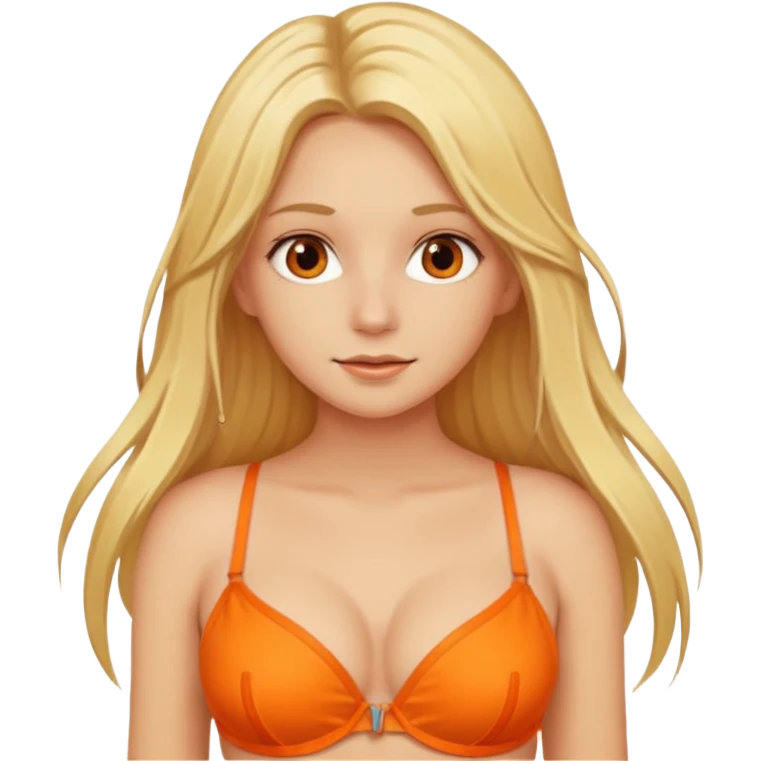 blonde long hair girl orange bra+strings emoji