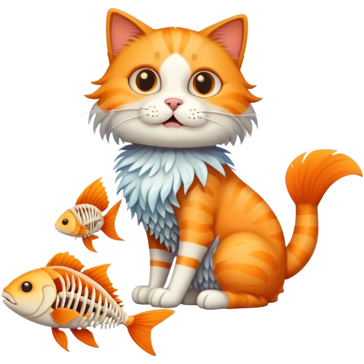 cat full body sitting with fish skeleton with fins and bones in mouth emoji