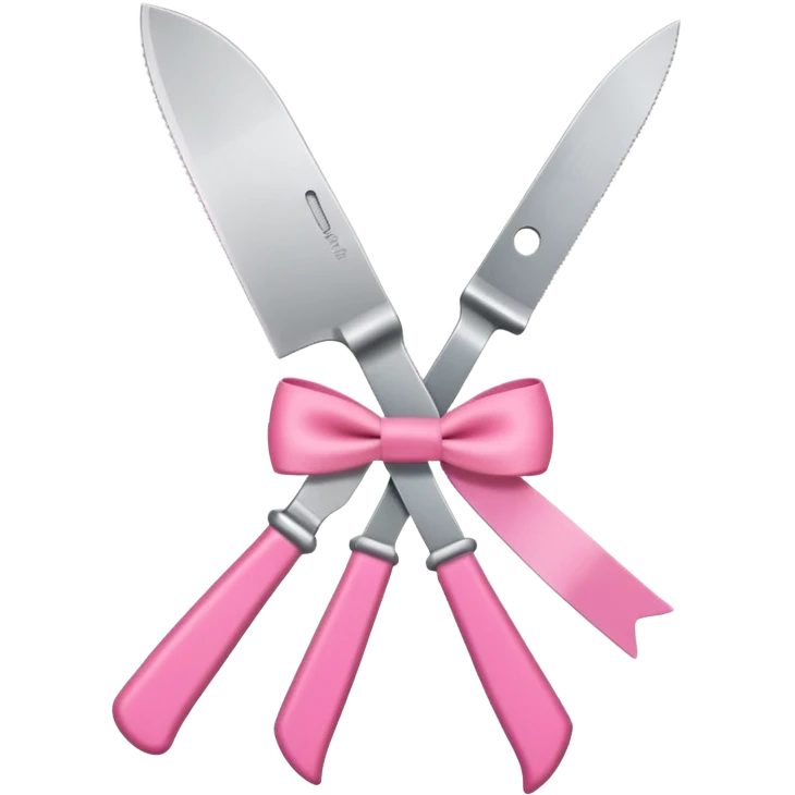 Kitchen knife with a pink bow tied around the handle, emoji style, simple, flat vector, white background, only one object emoji