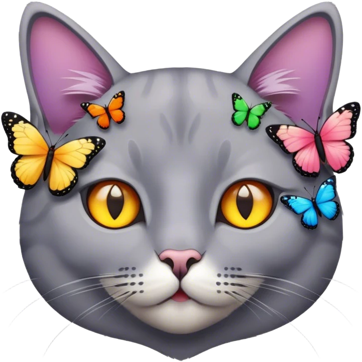 grey cat's face surrounded by butterflies emoji