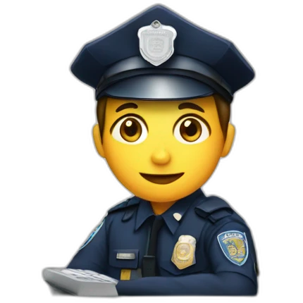 police sit near computer and coding emoji