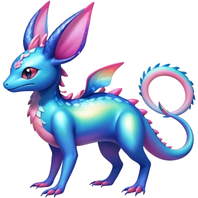 Colorful Iridescent Exotic Amaura-Salandit-Aurorus-Sylveon-Fakémon-hybrid-creature (full body)  emoji