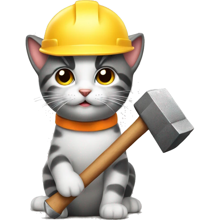 a cat wearing a hardhat holding a sledgehammer emoji