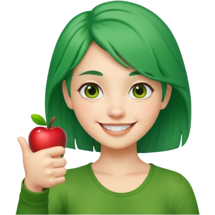 green-haired girl, great expression, confident smile, thumbs up, apple emoji style emoji