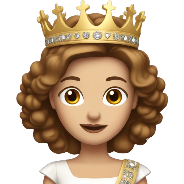 White pageant queen with brown hair with crown and sash emoji
