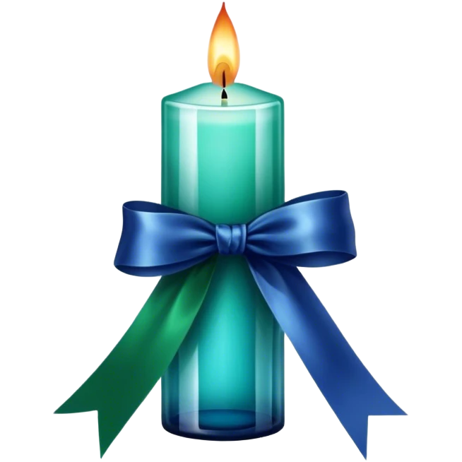 	2.	A vintage glass decorative candle in an elegant sapphire blue shade, placed next to a carefully tied emerald green ribbon. emoji