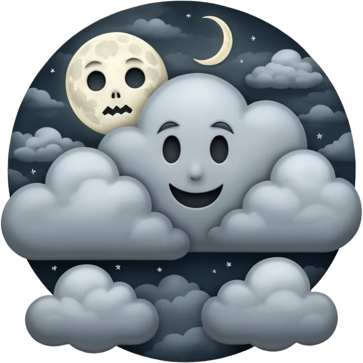 Spooky cloudy skies with the moon and wind emoji