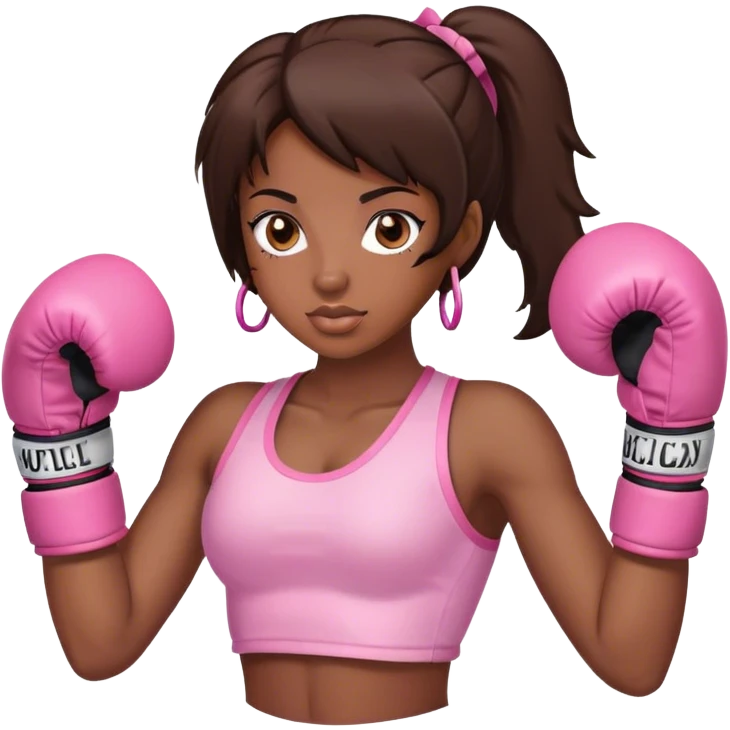 Brunette black girl wearing pink boxing gloves emoji