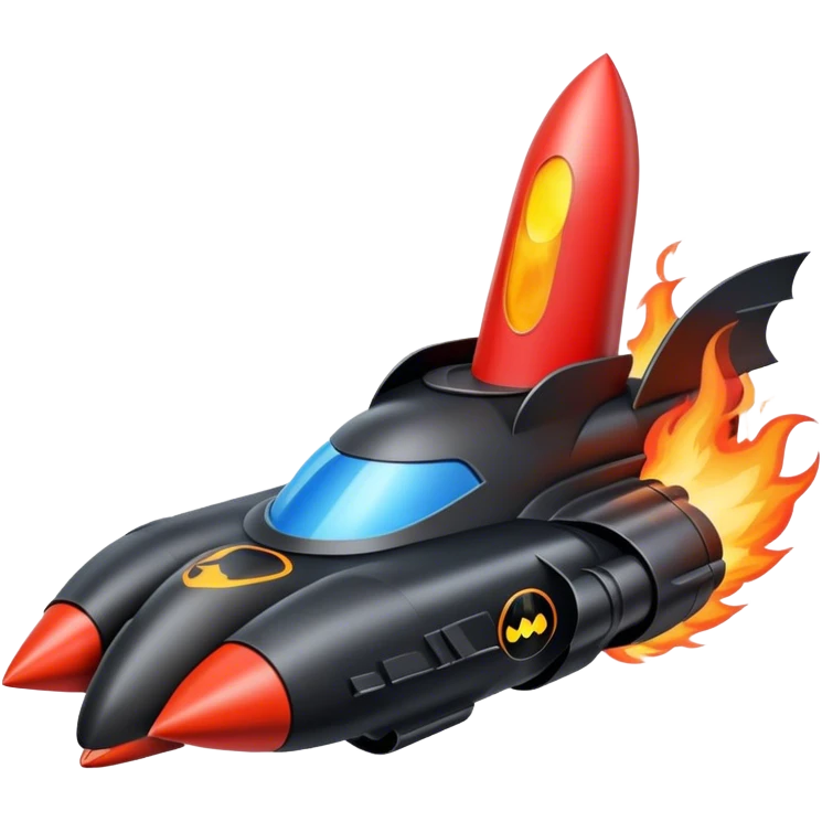batmobile in rocket ship boom rocket at take-off in fire emoji
