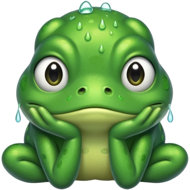  قورباغه ای که‌ ناراحته و دستش رو سرشه و اشکش در اومده emoji