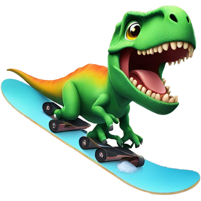 Dinosaur riding a snowboard down a volcano emoji