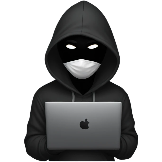 anonymous with laptop with black hoodie and having a mask  emoji