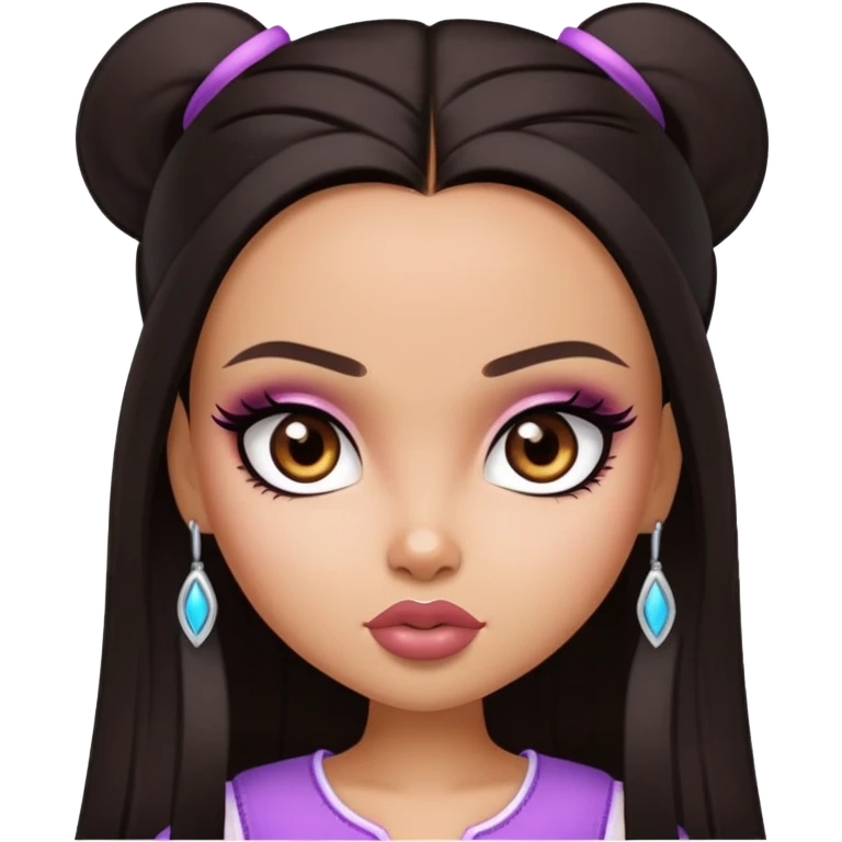 straight dark hair, dark brown eyes, pretty bratz baddie emoji