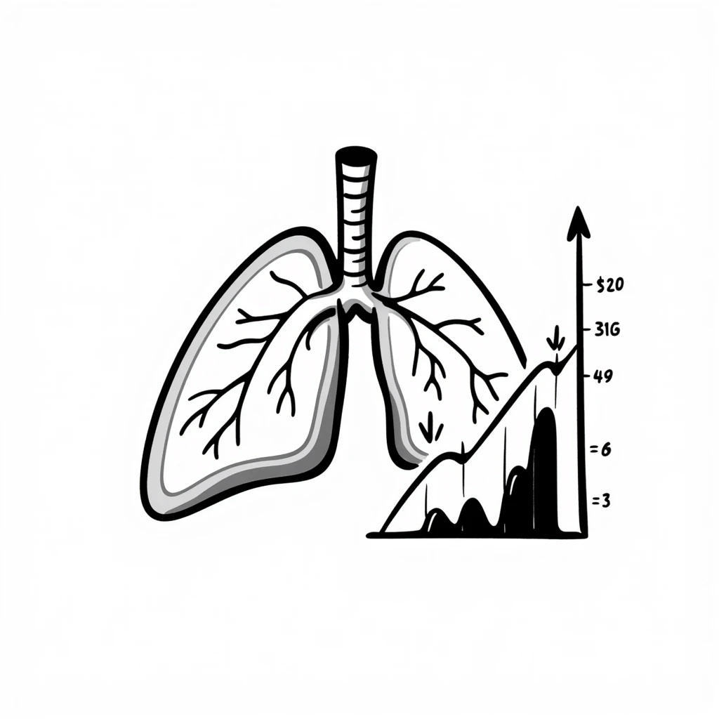 Hand-drawn lungs with oxygen measurement graph next to it, fitness capability visualization emoji