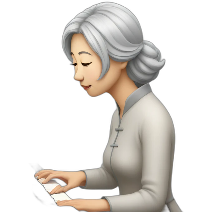 Chinese lady with gray hair praying piano emoji