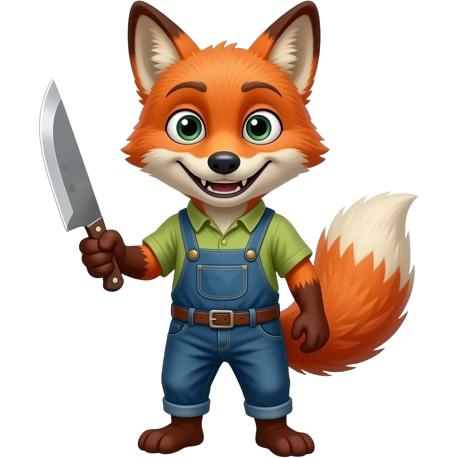 Scary anthro Fox stabbing with knife wearing pants emoji
