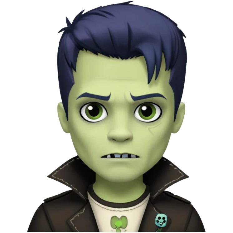 Frankie stein monster high doll boy with 5-o-clock shadow , pale white-green skin, Frankenstein stiches  emoji