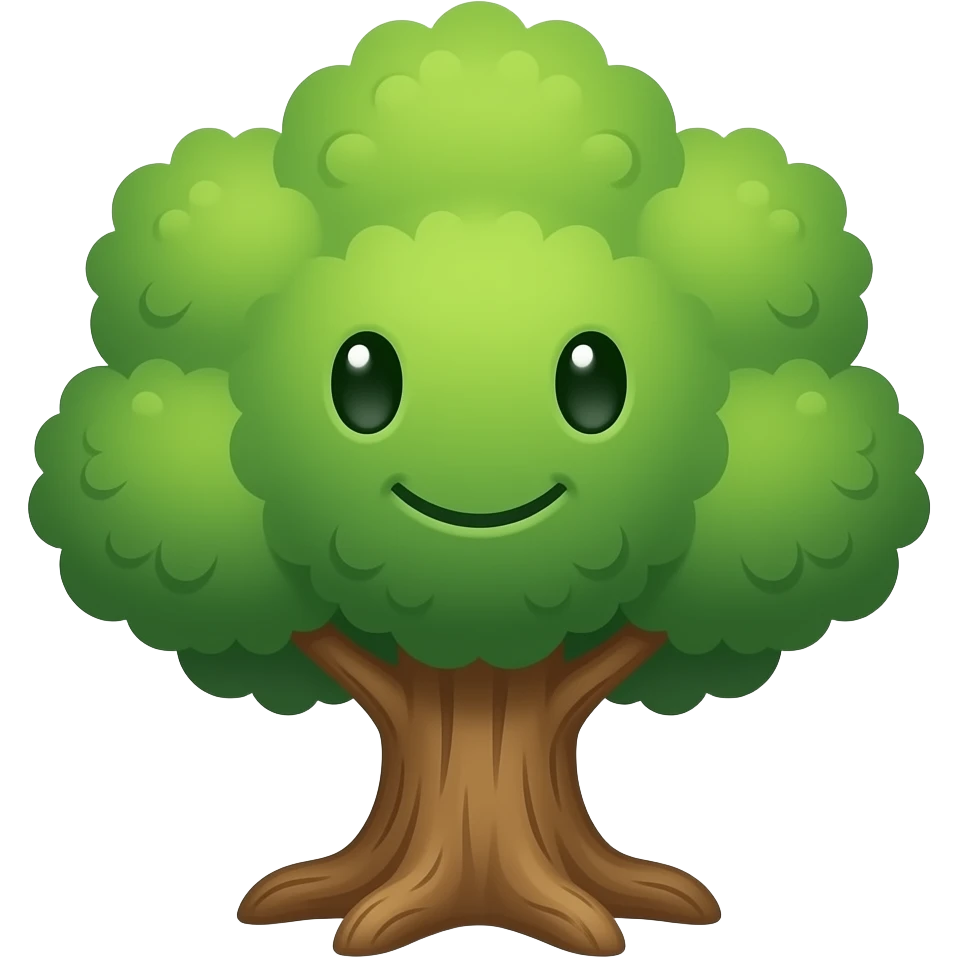 A tree with wooden legs in with no arms and with a little smile emoji