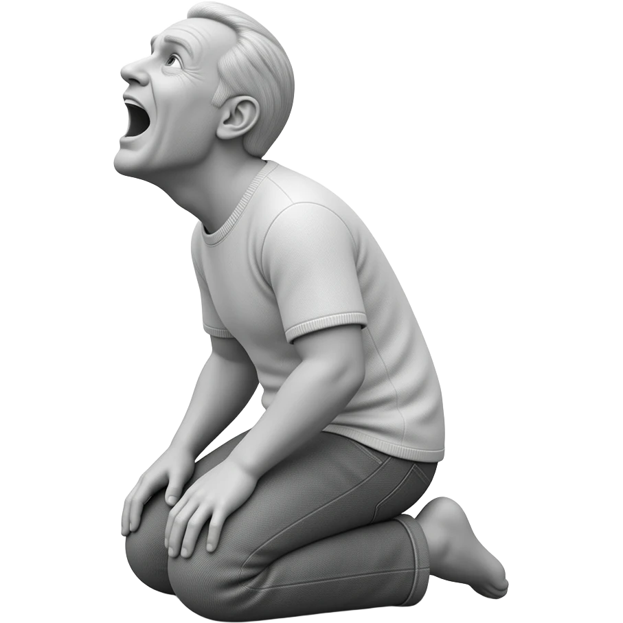 Looking up and needy in  black and white HEAD UP NOT SMILING NOT SMILING side on kneeling submissive older man with mouth wide open not smiling emoji