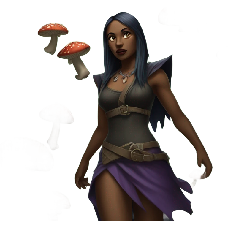 the morrigan walking in the woods with wisdom about mushrooms emoji