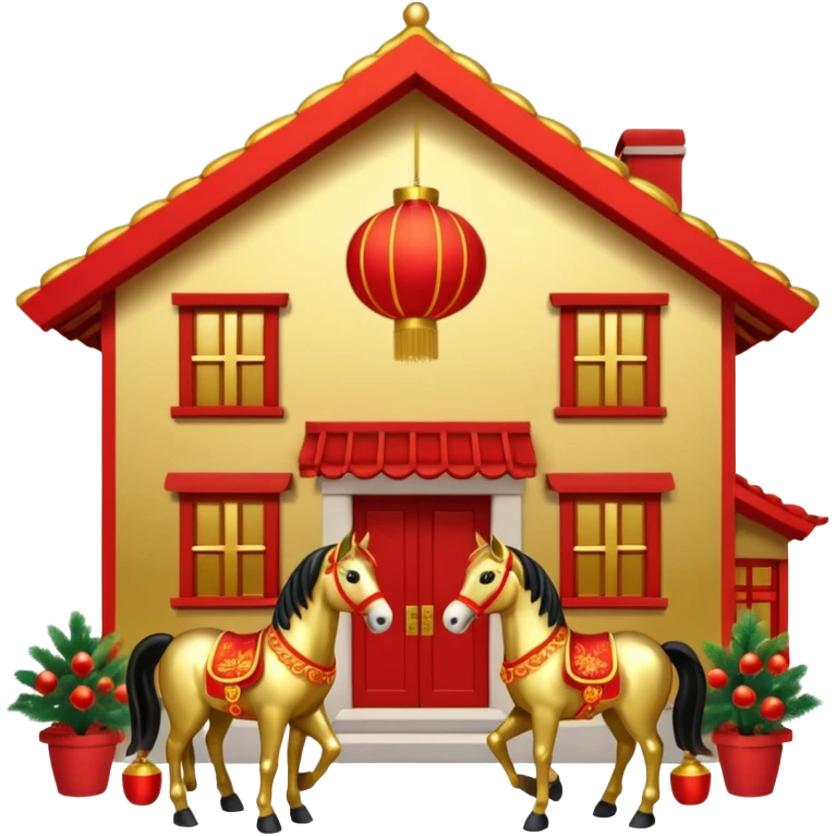 Chinese new year 马，我要有新年气氛的… 背景可以加屋子等吗… 可以加 新年快乐 2026 字眼吗？ emoji