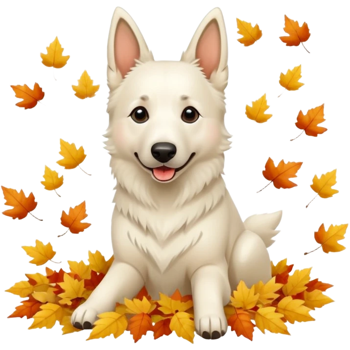 White belgian Shepard with Leaves fall in autumn and Love it emoji