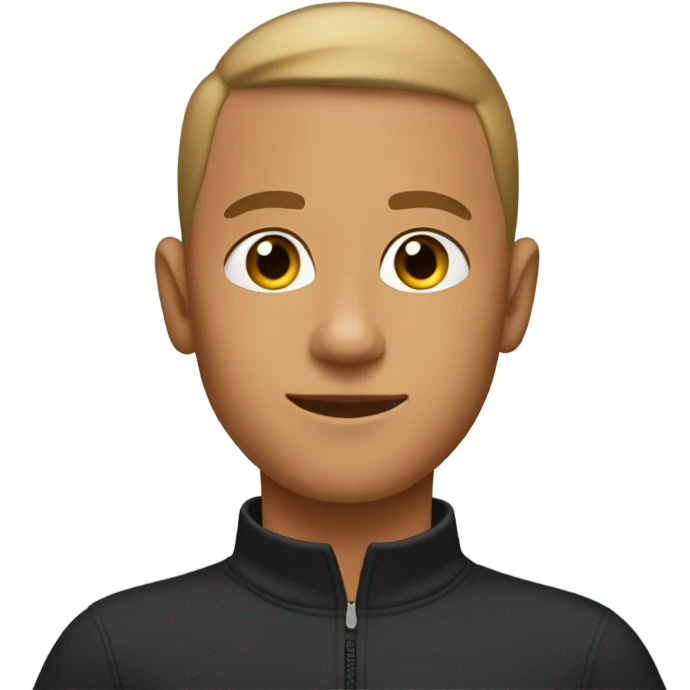 boy with tanned skin, short buzz cut, no facial hair, wearing a smart quarter zip jumper. emoji
