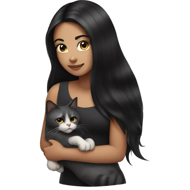 Girl with long black hair and a cat emoji