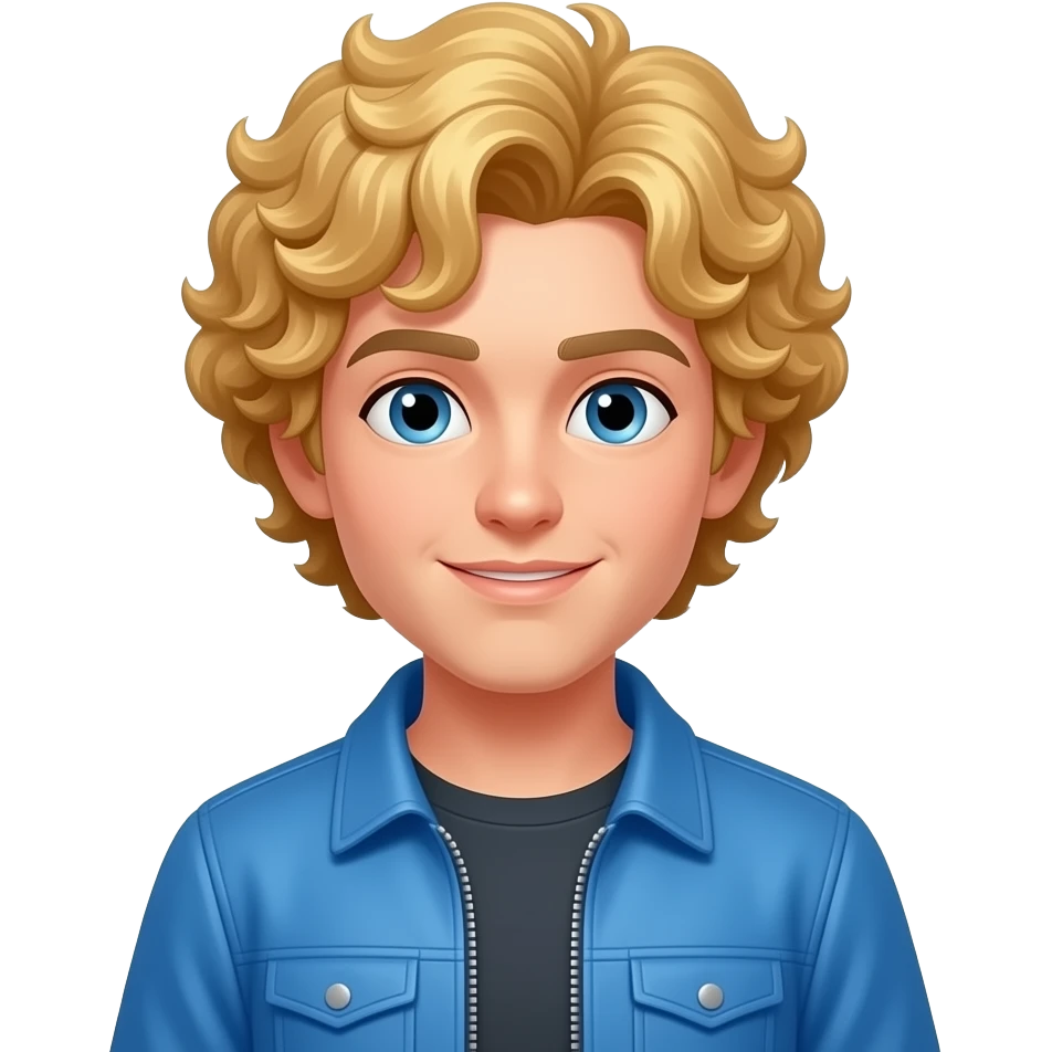 A character with curly blonde hair, wearing a blue jacket emoji