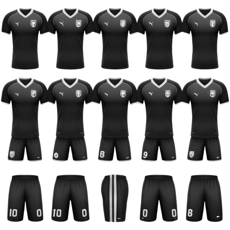 collection maillot de foot noir différents modèles (bande unique, uni, rayures) emoji