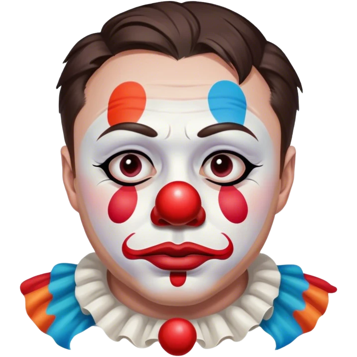 Elon Musk sad as he paints a clown face on his own face emoji