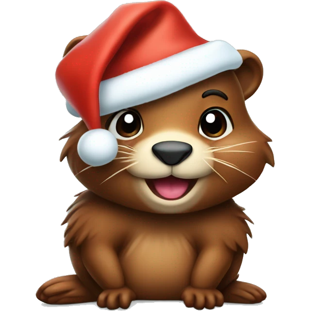 Make me a cute warm little beaver wearing christmas hat emoji
