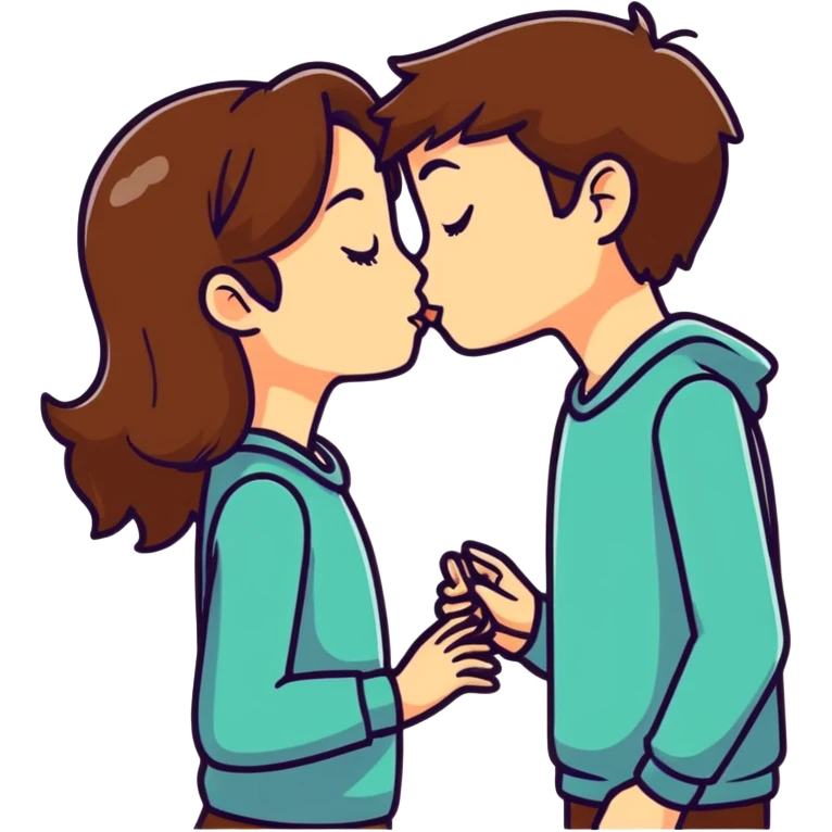 Couple kiss brown hair emoji