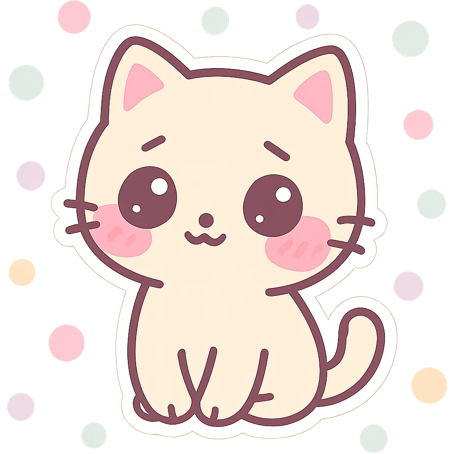 cute cat sticker, shy, with red cheeks, kawaii style emoji