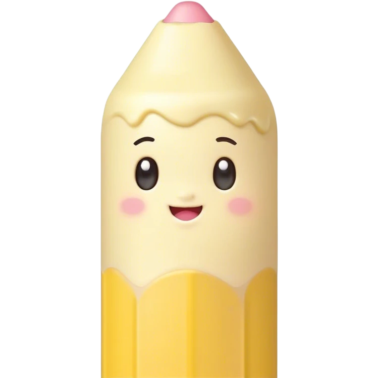 Cute Kawaii Fat Pencil, round and chunky, soft pastel yellow with a cute eraser cap, tiny winking face, glowing highlights, cheerful and ready for doodles! emoji