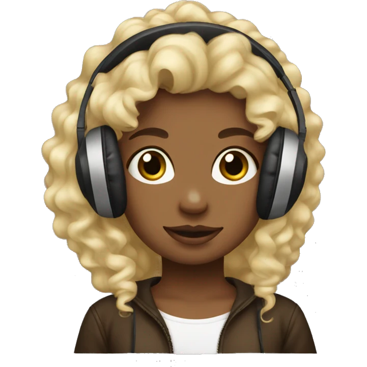 Blondie curly girl with cow headphones dark brown emoji