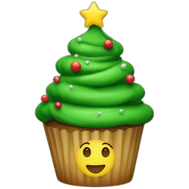 Happy Christmas tree cupcake emoji