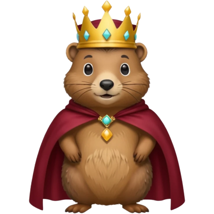Groundhog wearing crown with a maroon cape with KPM embroidered on the cape emoji