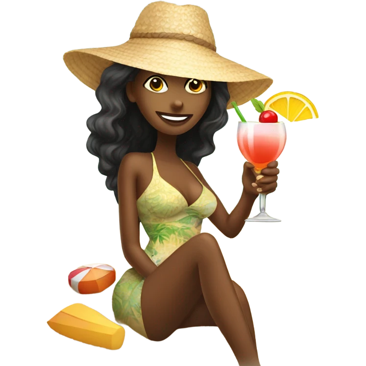Lady sipping a drink on the beach emoji