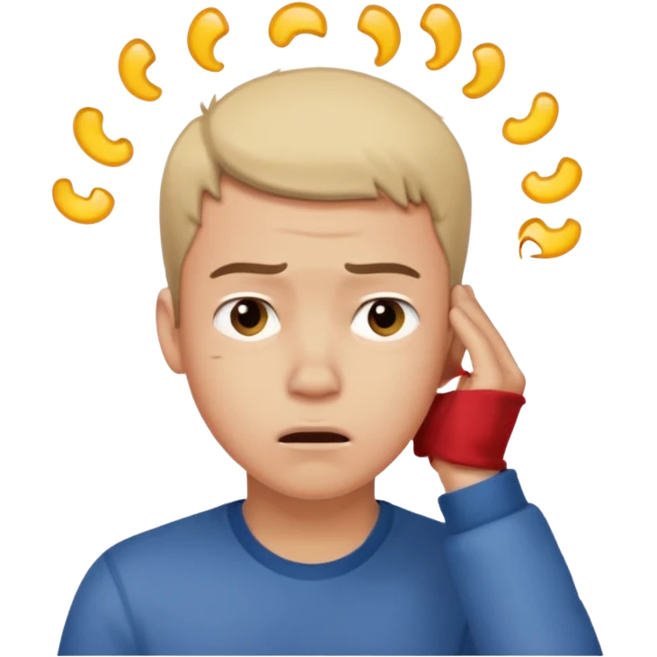 A frustrated young man holding his head looking sideways, confused expression, dramatic lighting, blurred dark background, cinematic YouTube intro style, ultra-realistic. emoji