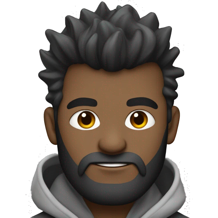 hombre con pelo negro mohawk muy corto con hoodie gris y barba de dos dias emoji