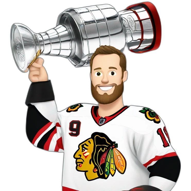 Jonathan Toews holding the Stanley Cup with beard emoji