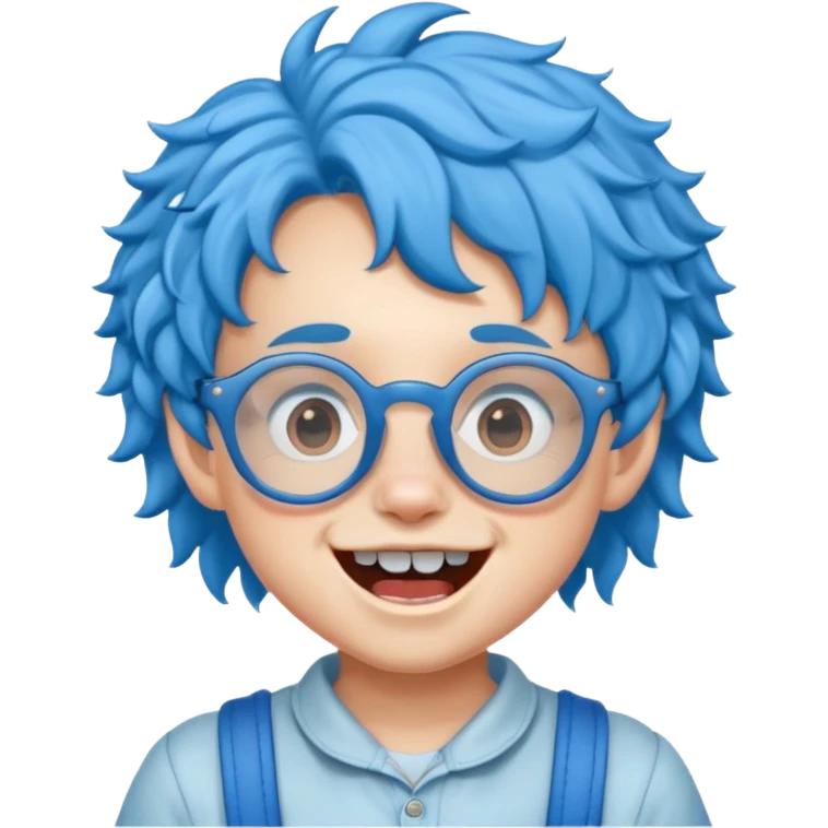 kid with teeth braces bunny eared blue haired curly big braces and glassess emoji