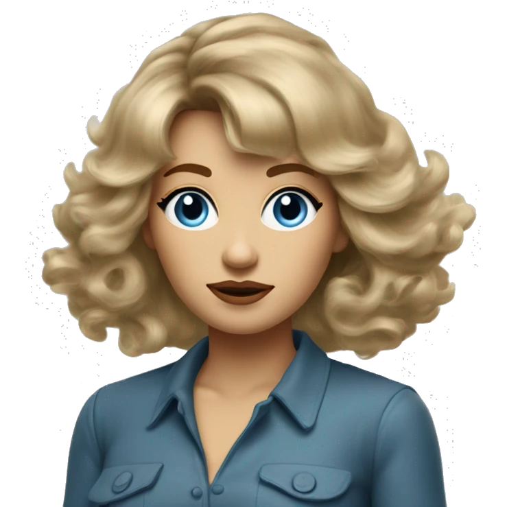 Medium length Dirty blonde big hair with bangs all across forehead and sides swept away from face woman of 60 with blue eyes  emoji