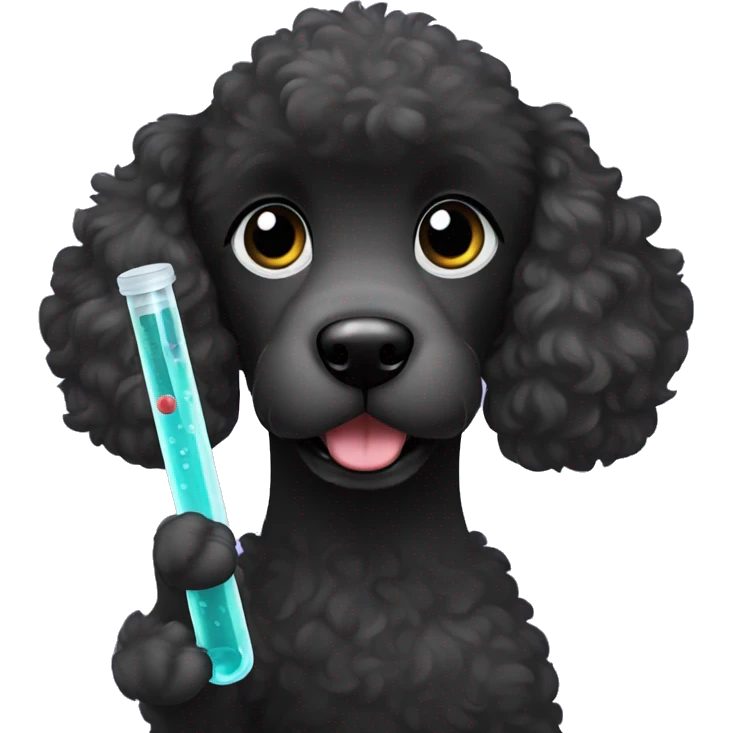 black poodle holding a test tube with its paw emoji