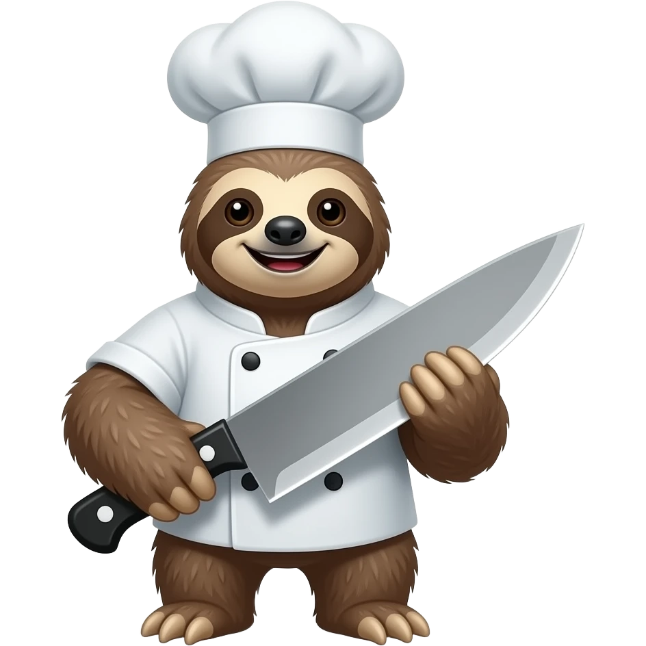smiling killer sloth w big chef's knife emoji
