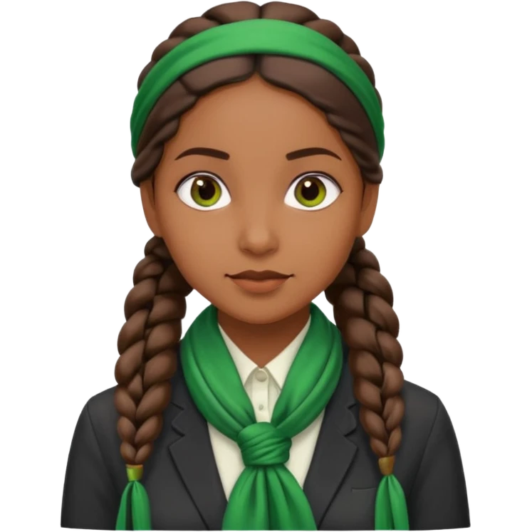 brown-skinned girl accountant with long dark brown side braid and green silk scarf, confident expression emoji